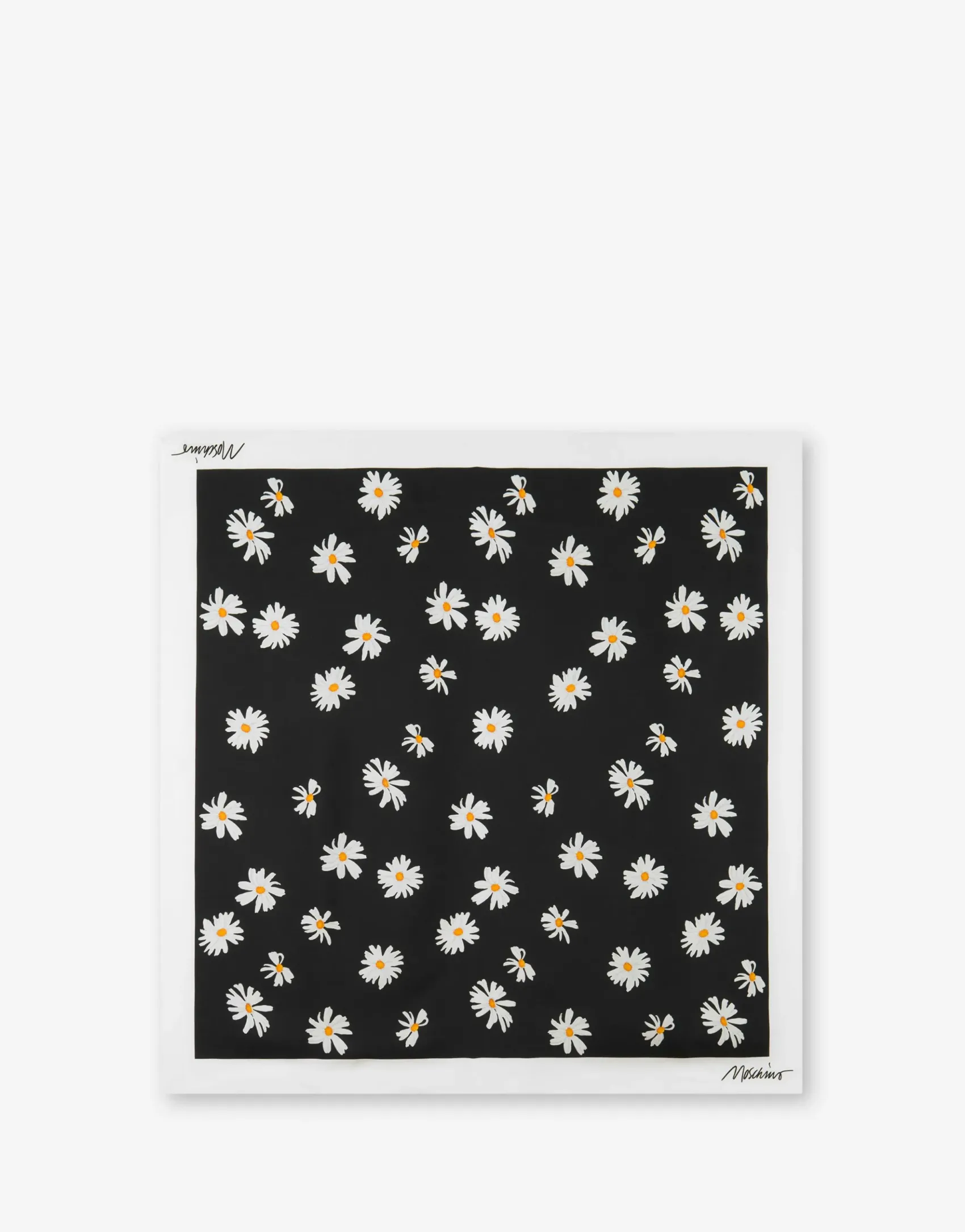 Moschino Scarves & Foulard^Allover Daisy Silk Scarf BLACK