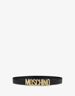 Moschino Belts^Belt in leather with logo BLACK