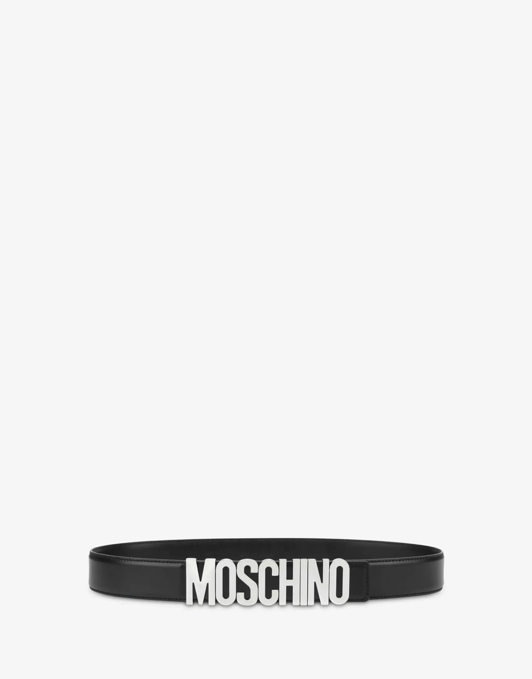 Moschino Belts^Calfskin belt with logo BLACK
