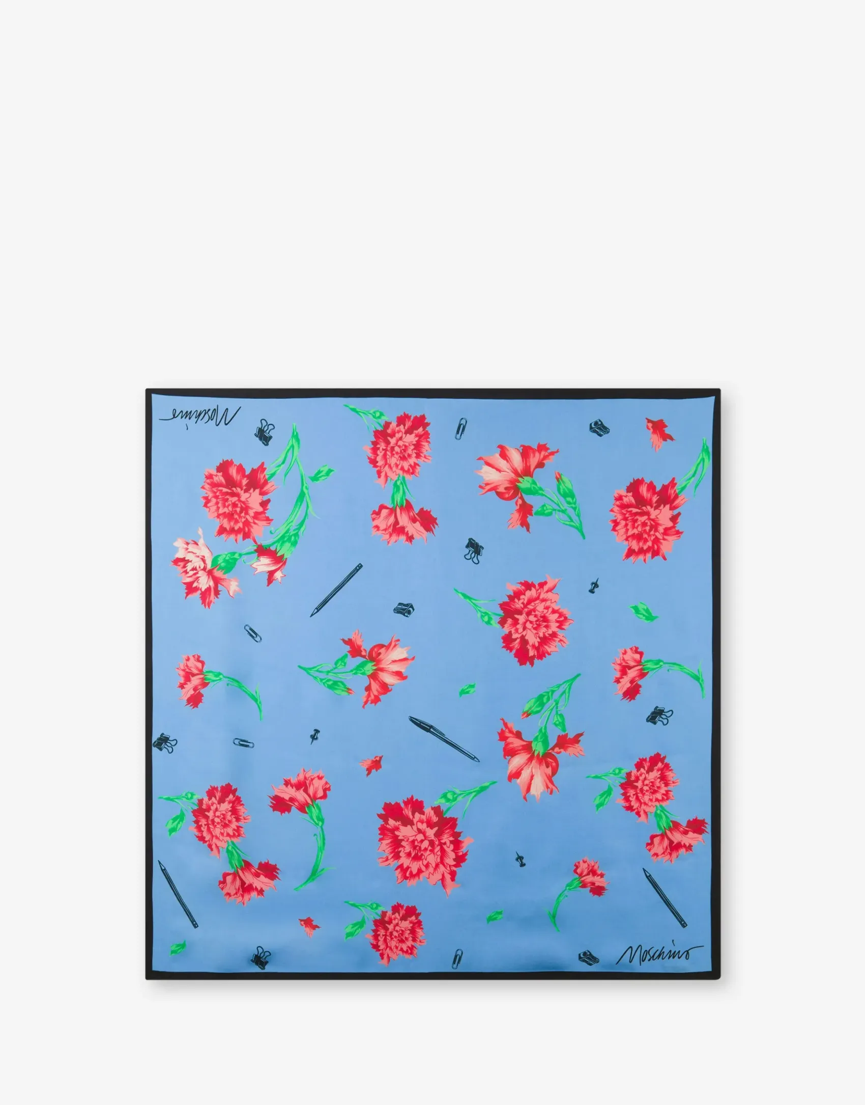 Moschino Scarves & Foulard^Carnation Print Silk Scarf AZURE