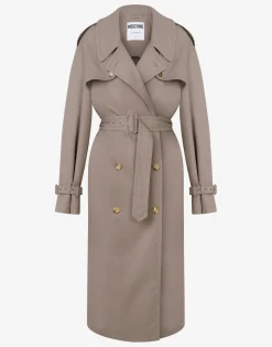 Moschino Coats & Outerwear^Cotton and Nylon Gabardine Trench Coat LIGHT BROWN