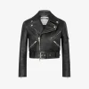 Moschino Coats & Outerwear|Co-ords^Cropped biker jacket in heavy nappa leather BLACK