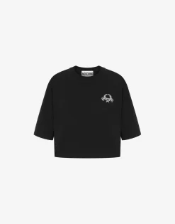 Moschino T-shirts & Sweatshirts^Cropped T-shirt Laurel Crown Logo BLACK