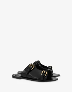 Moschino Flats^Flat Buckle Sandals BLACK