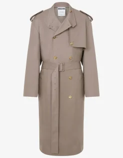 Moschino Coats & Outerwear^Gabardine Trench Coat Tailored Twist LIGHT BROWN