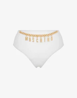Moschino Swimwear^High-waist Lettering Charm Swim Briefs WHITE