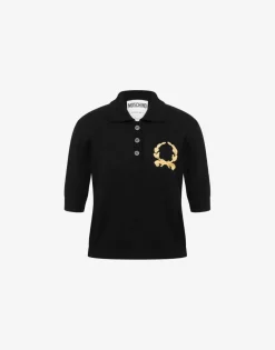 Moschino Knitwear^Knit Polo Shirt Laurel Crown Logo BLACK
