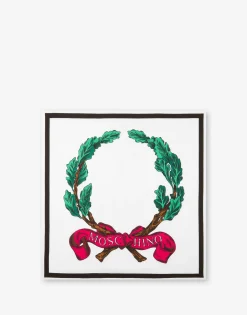 Moschino Scarves & Foulard^Laurel Crown Logo Silk Scarf WHITE