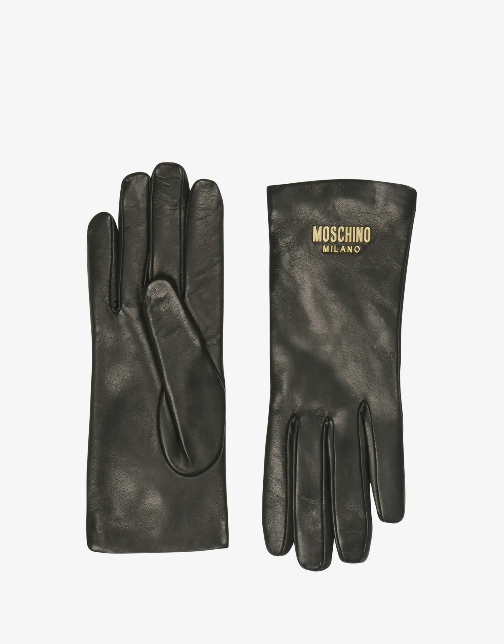 Moschino Hats & Gloves^Leather gloves with logo BLACK