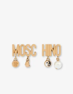 Moschino Jewelry^Lettering Drop Earrings GOLD