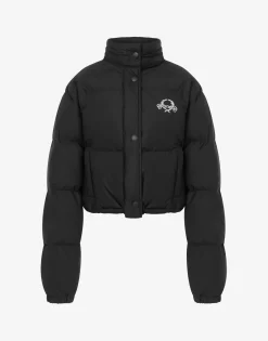 Moschino Coats & Outerwear^Lightweight Nylon Down Jacket Laurel Crown Logo BLACK