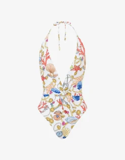 Moschino Swimwear^Marine Print One-piece Swimsuit WHITE