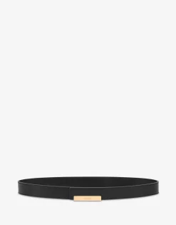 Moschino Belts^Metal Plaque calfskin belt BLACK