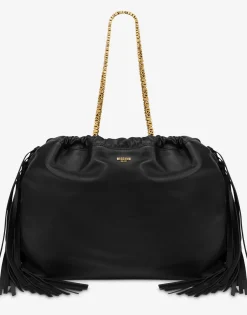 Moschino Shoulder Bags^Mini Lettering shopper with fringes BLACK