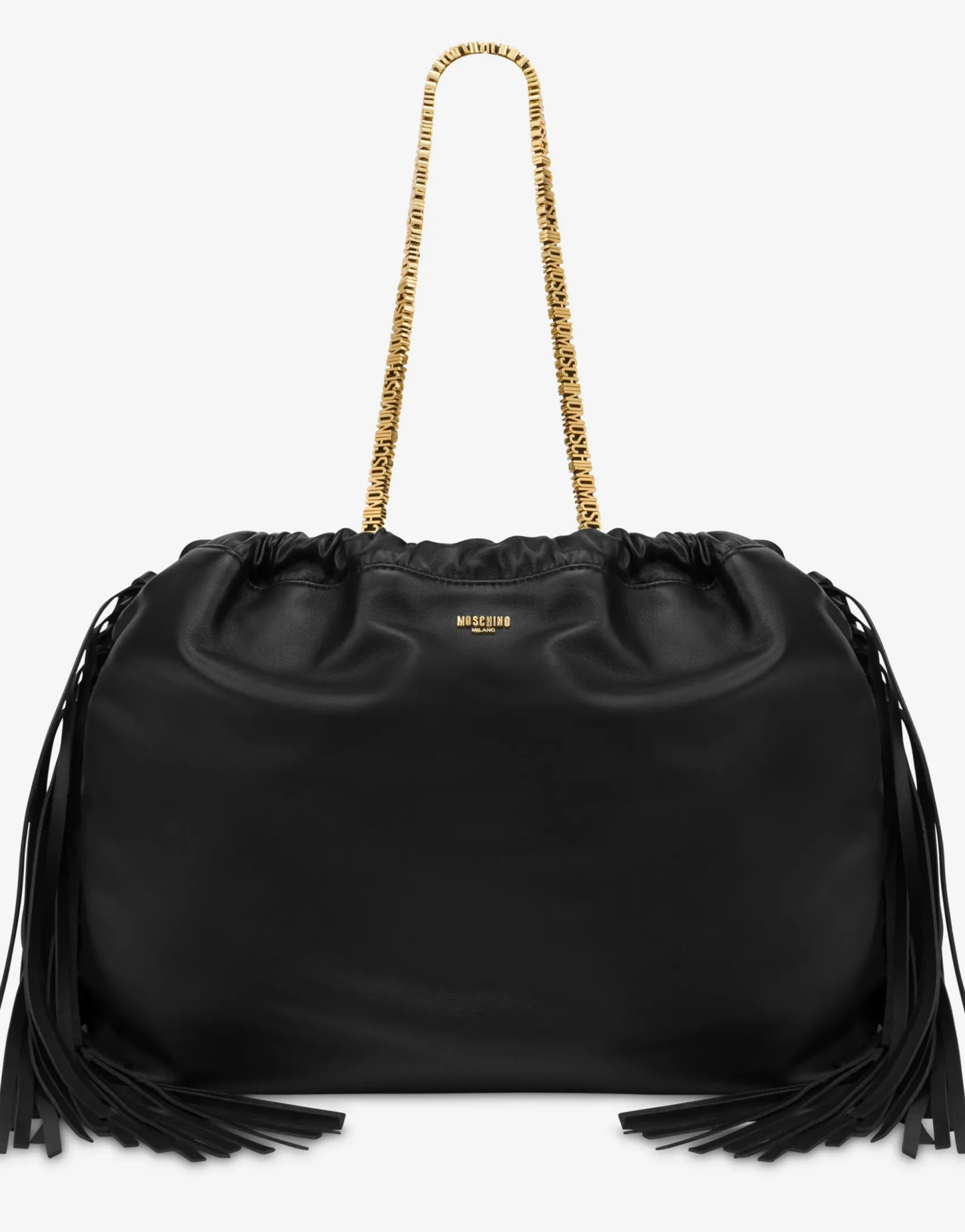 Moschino Shoulder Bags^Mini Lettering shopper with fringes BLACK