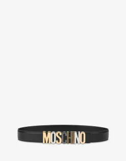 Moschino Belts^Mixed Lettering Logo calfskin belt BLACK