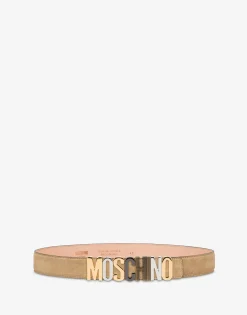 Moschino Belts^Mixed Lettering Logo calfskin belt BEIGE