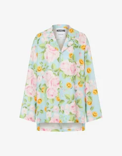 Moschino Shirts & Tops^Silk satin shirt Smiley® & Roses SKY BLUE