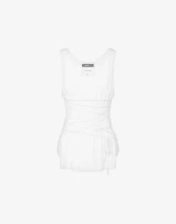 Moschino Shirts & Tops^Stretch cotton tank top with laces WHITE
