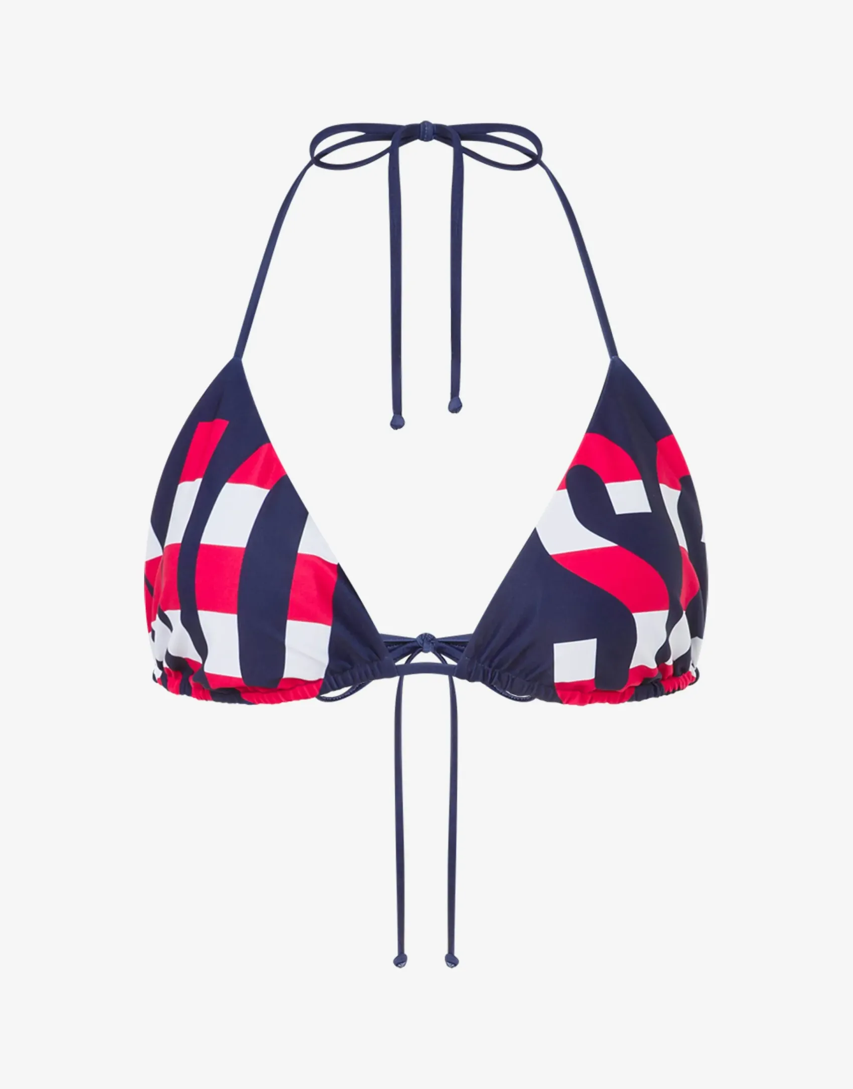 Moschino Swimwear^Striped Lettering Logo Triangle Bikini Top DARK BLUE