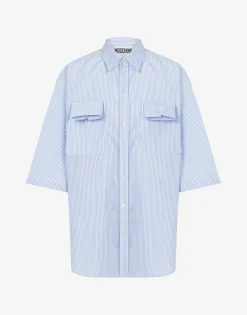 Moschino Shirts^Striped Poplin Shirt Cuff Details AZURE