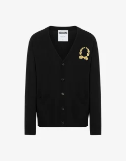 Moschino Knitwear^Wool and Cashmere Cardigan Laurel Crown Embroidery BLACK