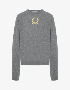 Moschino Knitwear^Wool and Cashmere Pullover Laurel Crown Embroidery GREY