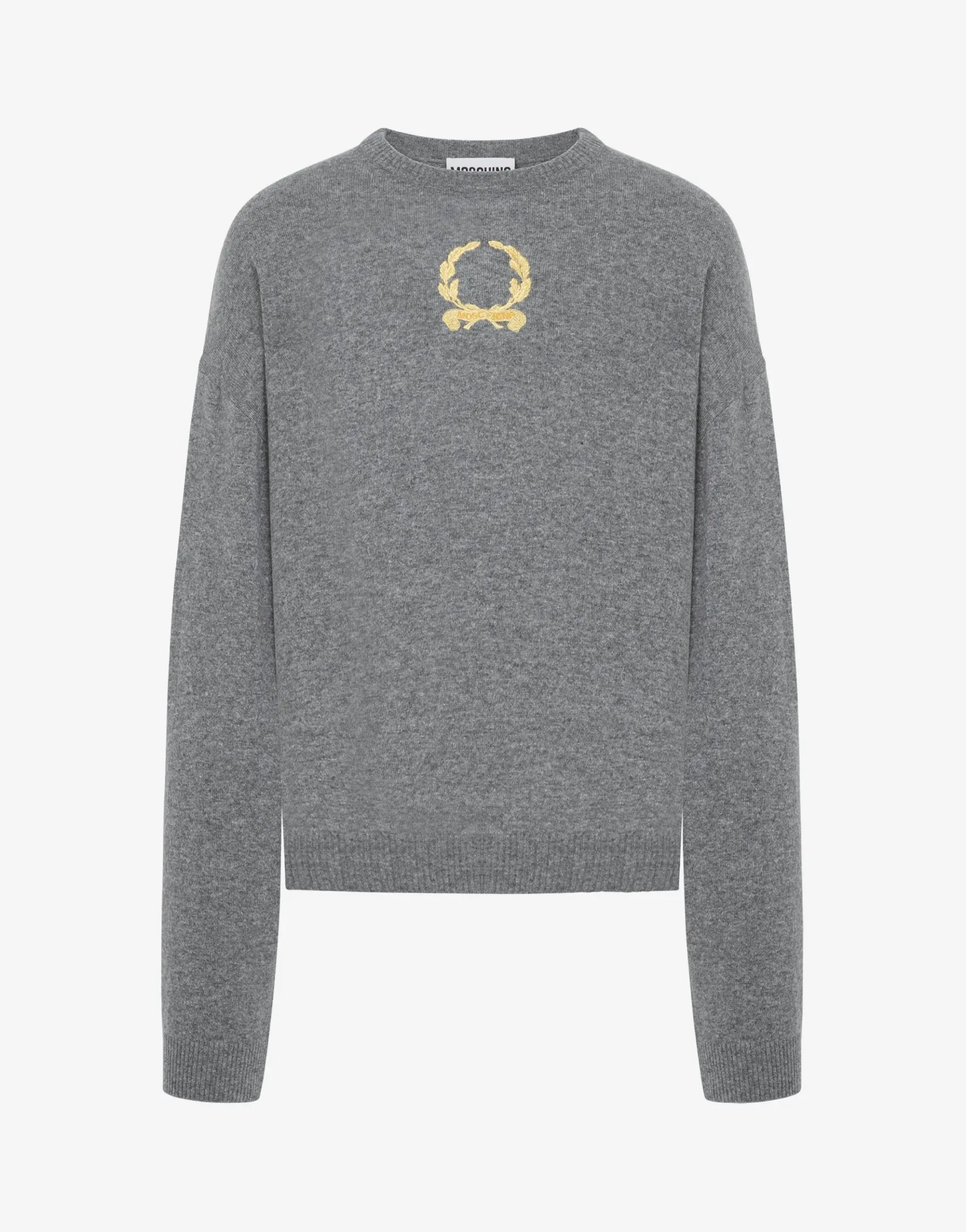 Moschino Knitwear^Wool and Cashmere Pullover Laurel Crown Embroidery GREY