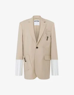 Moschino Jackets|Co-ords^Wool Canvas Jacket with Cuff Details LIGHT BROWN