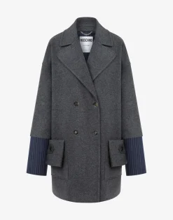 Moschino Coats & Outerwear^Wool Felt Coat with Cuff Details DARK GREY