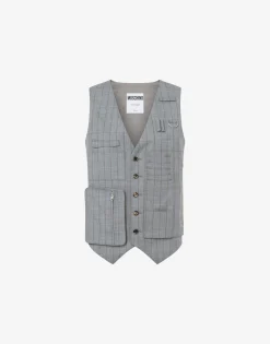 Moschino Jackets|Co-ords^Wool Pinstripe Waistcoat Office Inspiration DARK GREY